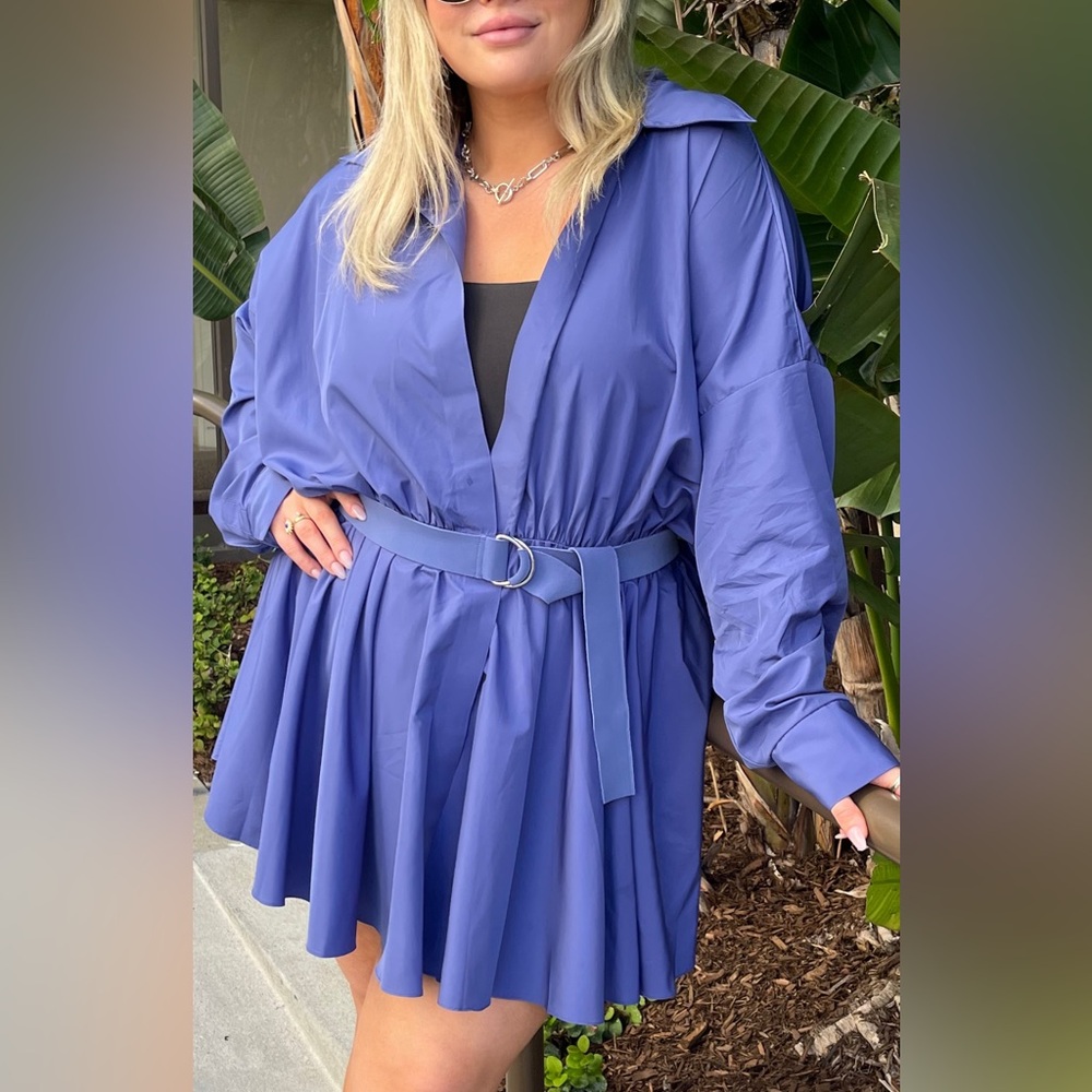 Norma Kamali Blue Pleated Wrap Dress